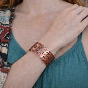 Vintage Copper Cuff Bracelet w Navajo Symbols